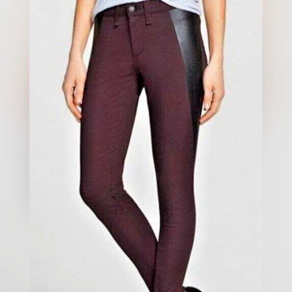 Rag Bone Jean Leggings w Lamb Leather Side Pannels, wine black